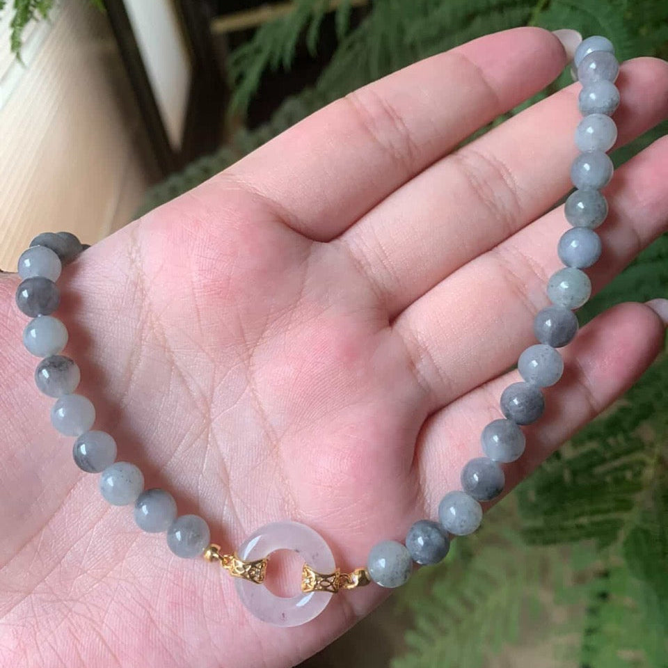 "Live" 18K Yellow Gold Custom Icy KouKou With Wuji Bead Necklace Gold Setting