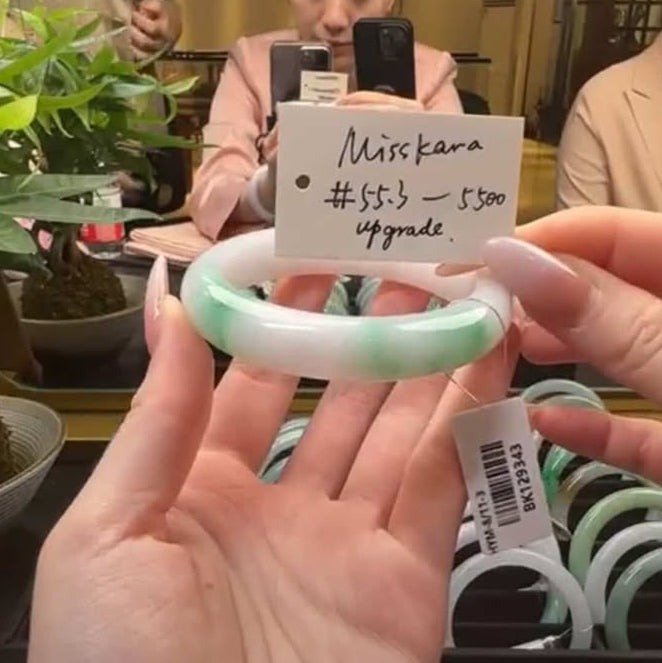 "Live" Natural Bai Di Qing "Moss in Snow" Jadeite Jade Comfort Fit Bangle (11/14/25)