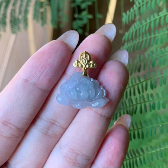 "Live" Natural Icy Lavender Lotus Jadeite Jade Pendant (10/02/25)