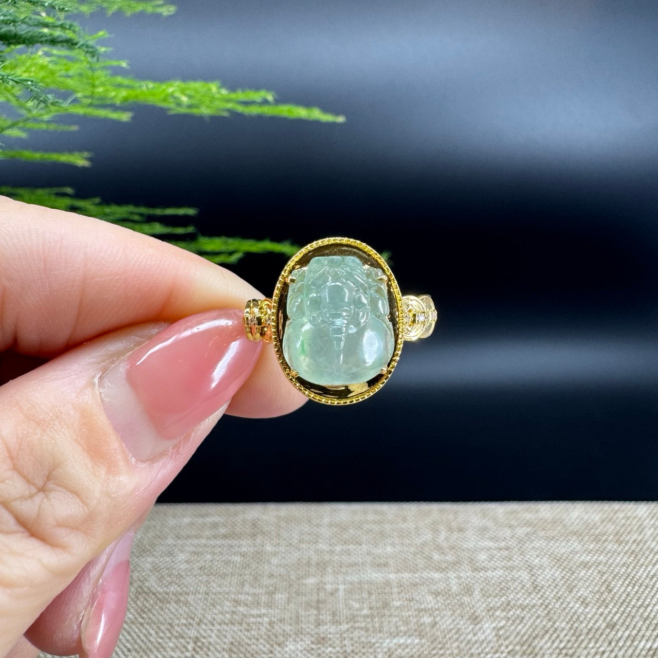 RealJade® "Signature Signet" 18K Yellow Gold Icy Green Jadeite Jade  PiXiu Ring