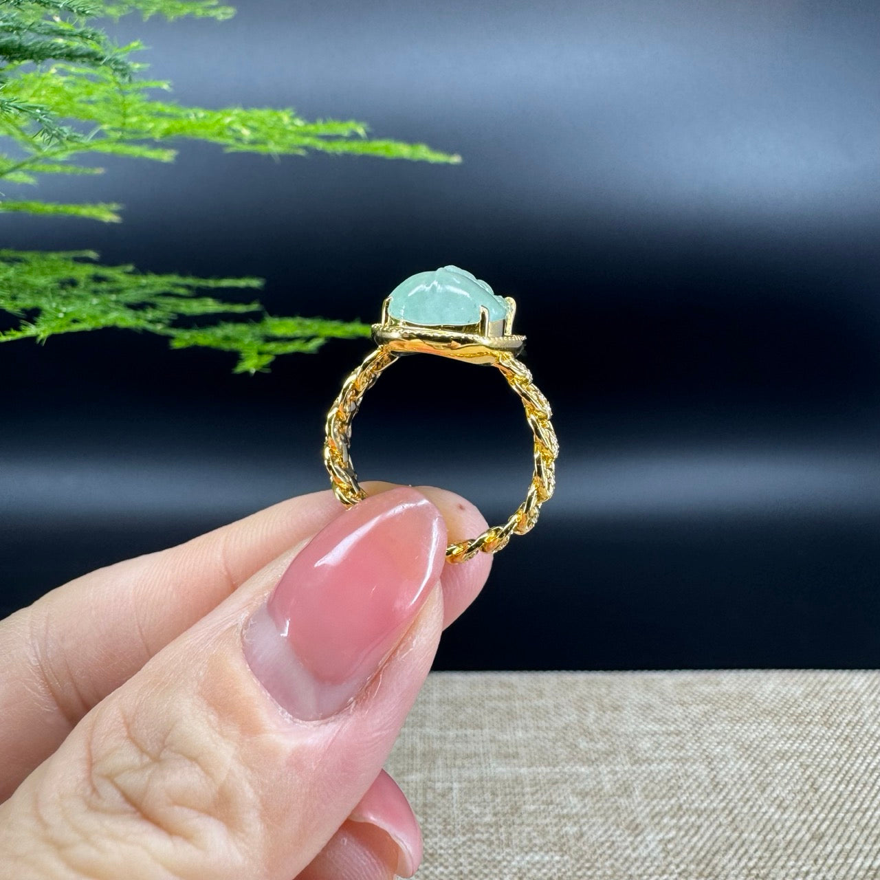 RealJade® "Signature Signet" 18K Yellow Gold Icy Green Jadeite Jade  PiXiu Ring