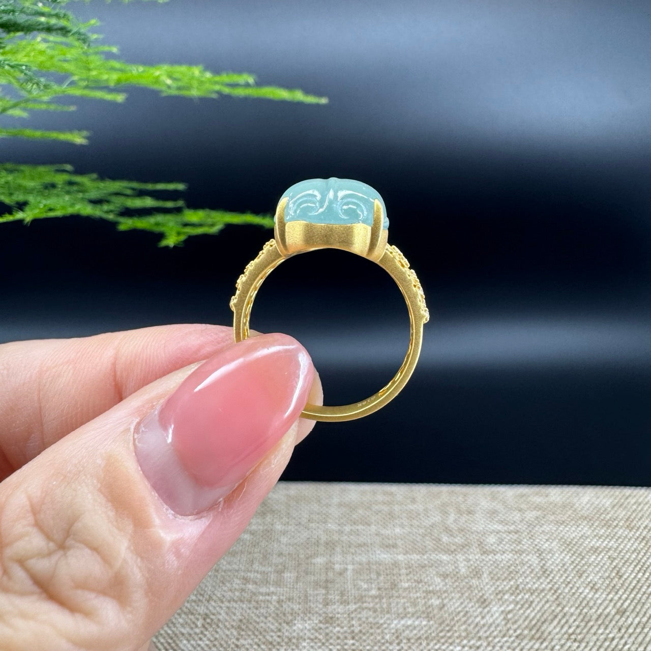 RealJade® "Signature Signet" 18K Yellow Gold Icy Green Jadeite Jade PiXiu Ring