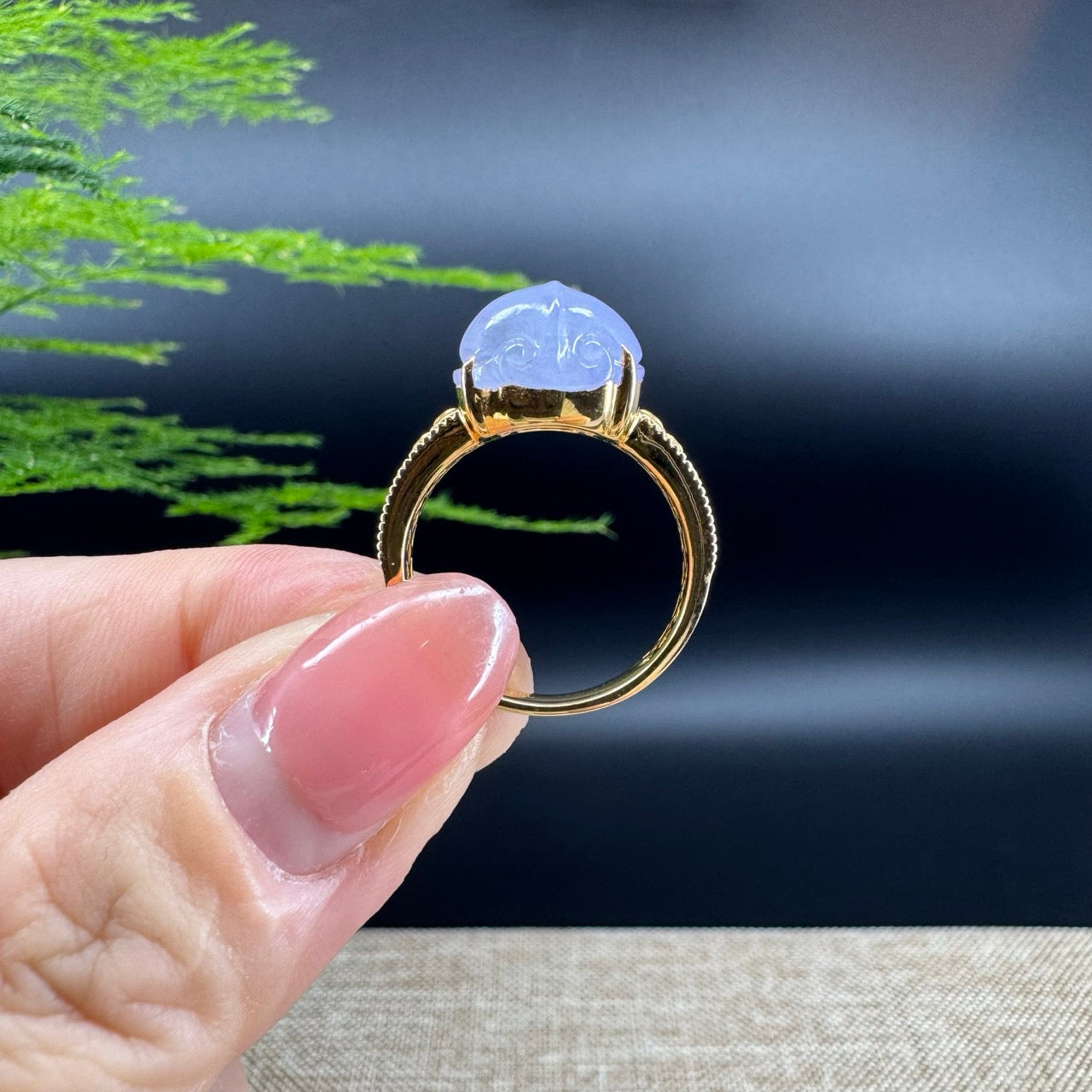 RealJade® "Signature Signet" 18K Yellow Gold Lavender Jadeite Jade PiXiu Ring