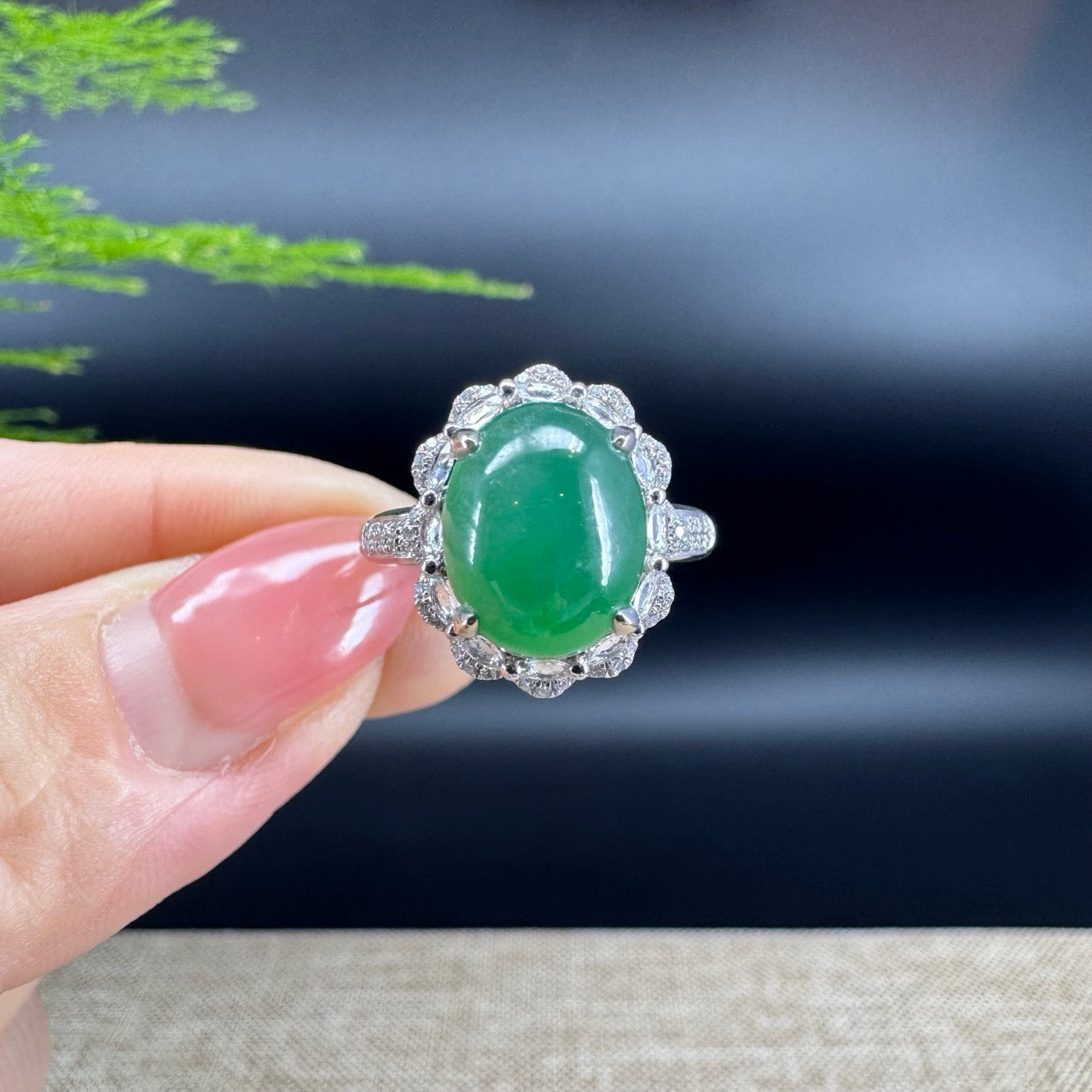 RealJade® "Signature Signet" 18K White Gold Icy Green Jadeite Jade Ring