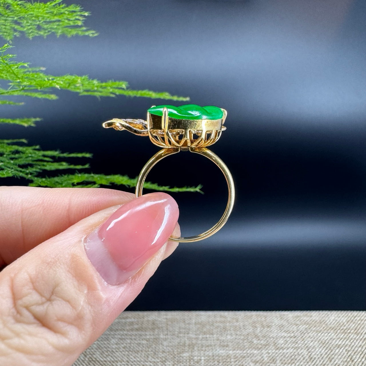RealJade® "Signature Signet" 18K Yellow Gold Green Jadeite Jade Diamonds Butterfly Ring