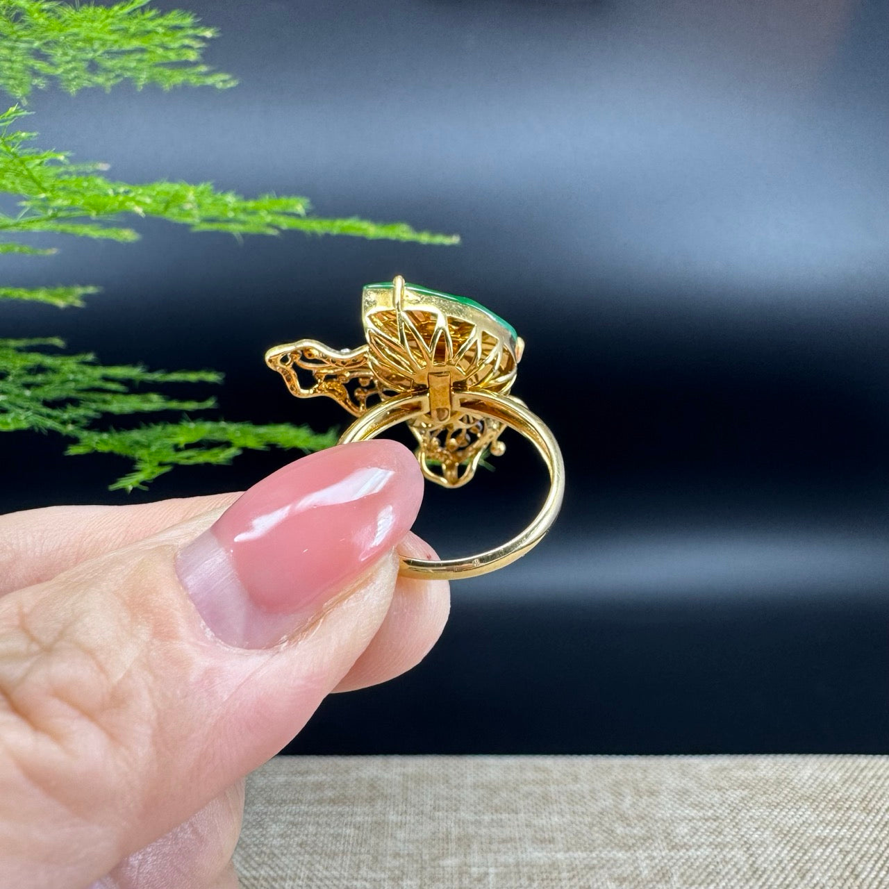 RealJade® "Signature Signet" 18K Yellow Gold Green Jadeite Jade Diamonds Butterfly Ring