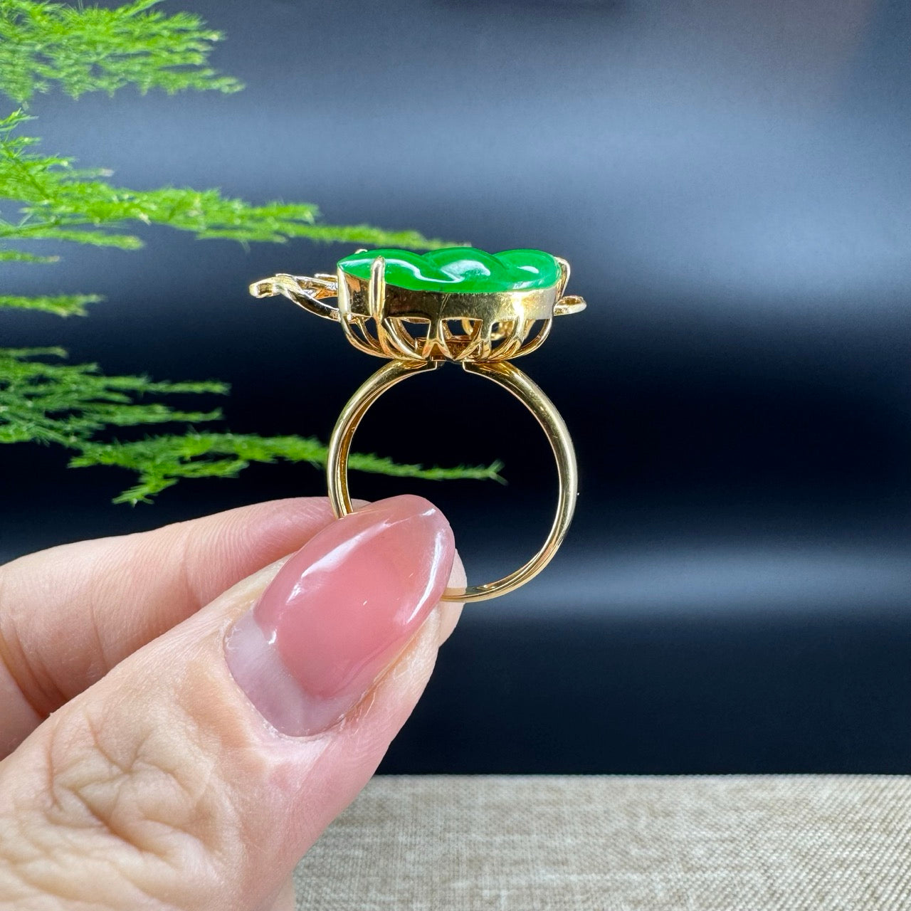 RealJade® "Signature Signet" 18K Yellow Gold Green Jadeite Jade Diamonds Butterfly Ring