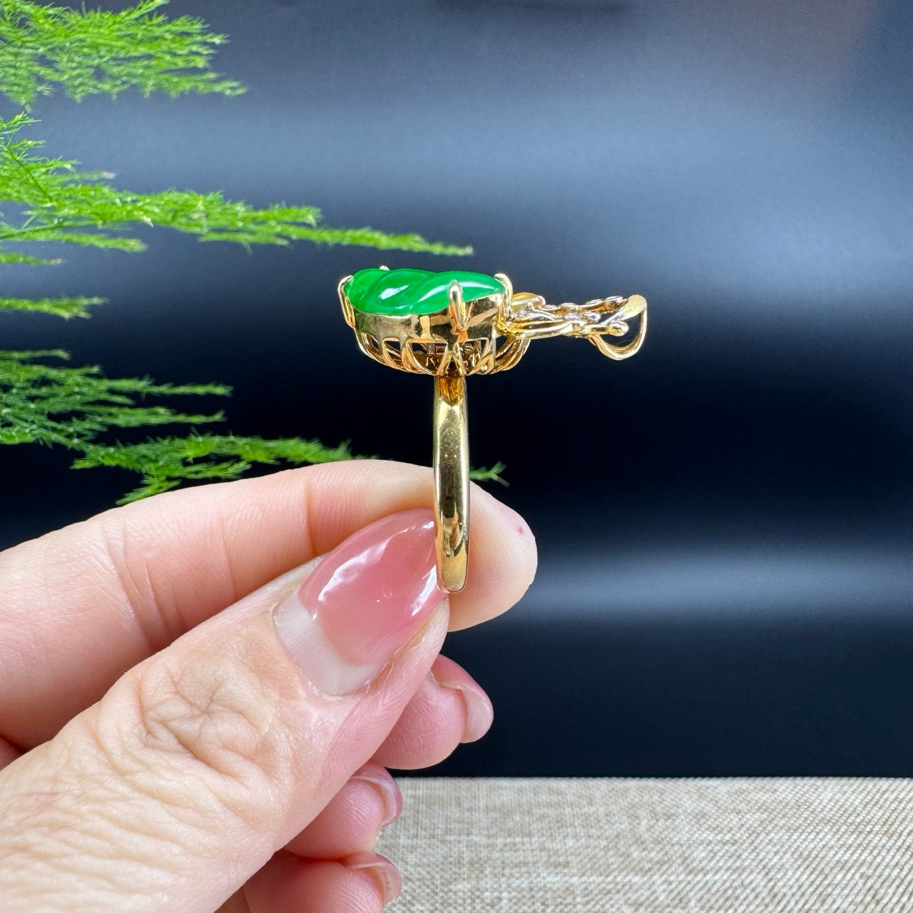 RealJade® "Signature Signet" 18K Yellow Gold Green Jadeite Jade Diamonds Butterfly Ring
