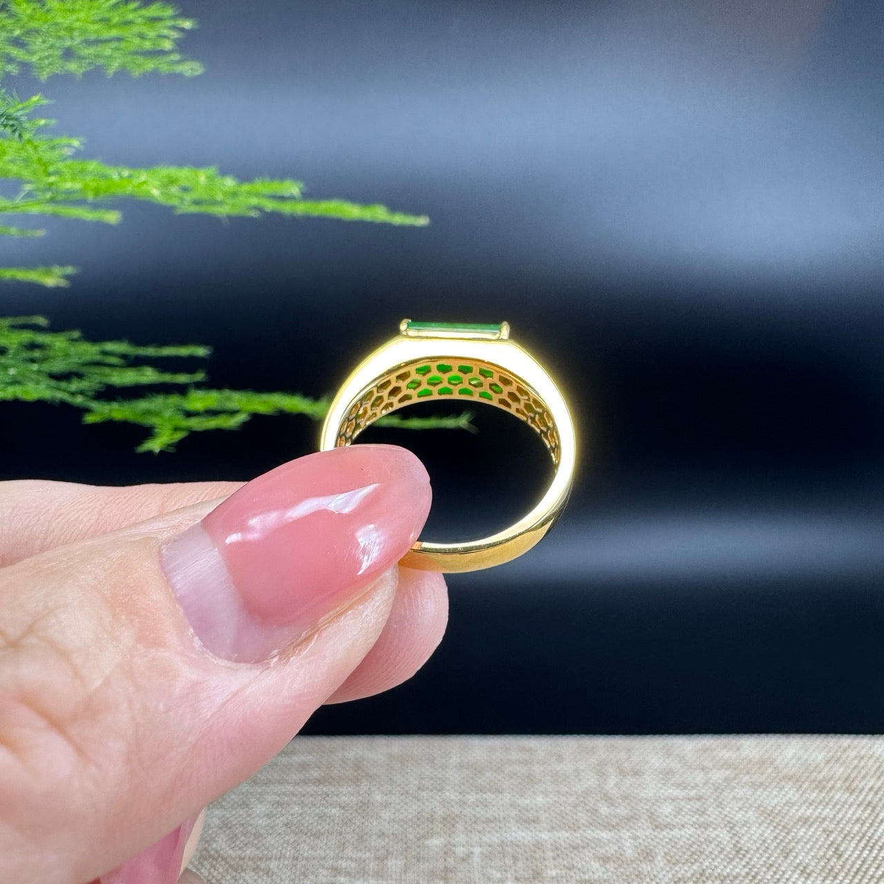 RealJade® "Signature Signet" 18K Yellow Gold  Imperial Green Jadeite Jade Diamonds Classic Ring