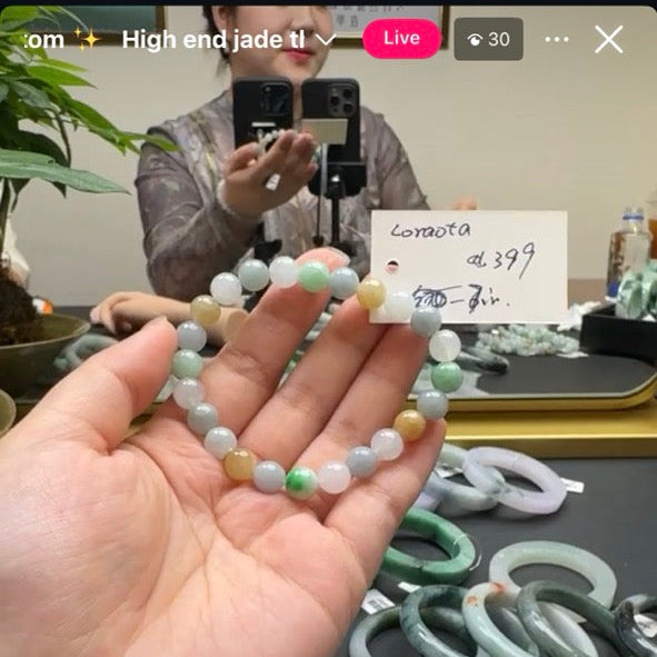 "Live" Natural Multicolor Jadeite Jade Beads Bracelet(06/14/26)