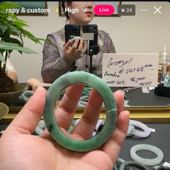 "Live" Natural Forest Green Jadeite Jade Oval Bangle(Carving,Final)(06/14/2026)