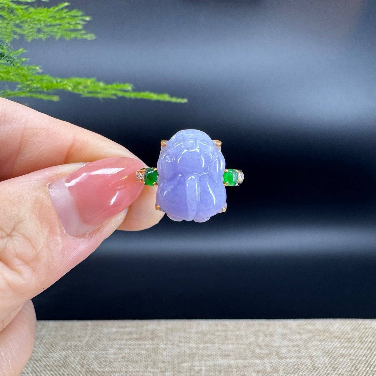 RealJade® "Signature Signet" 18K Yellow Gold Lavender Jadeite Jade Diamonds PiXiu Ring