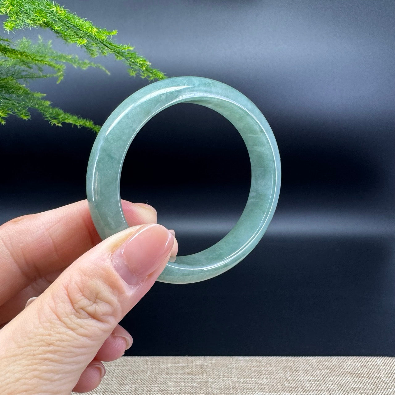Genuine Burmese Oil Green Jade Jadeite Bangle Bracelet ( 56.8*50.8mm )