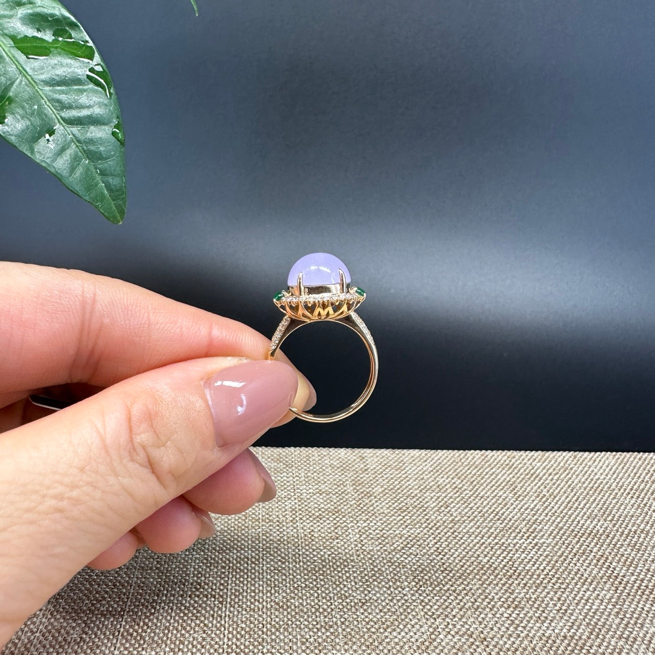 RealJade® "Amelie" 18k Yellow Gold Natural Lavender Jadeite Engagement Ring With Diamonds