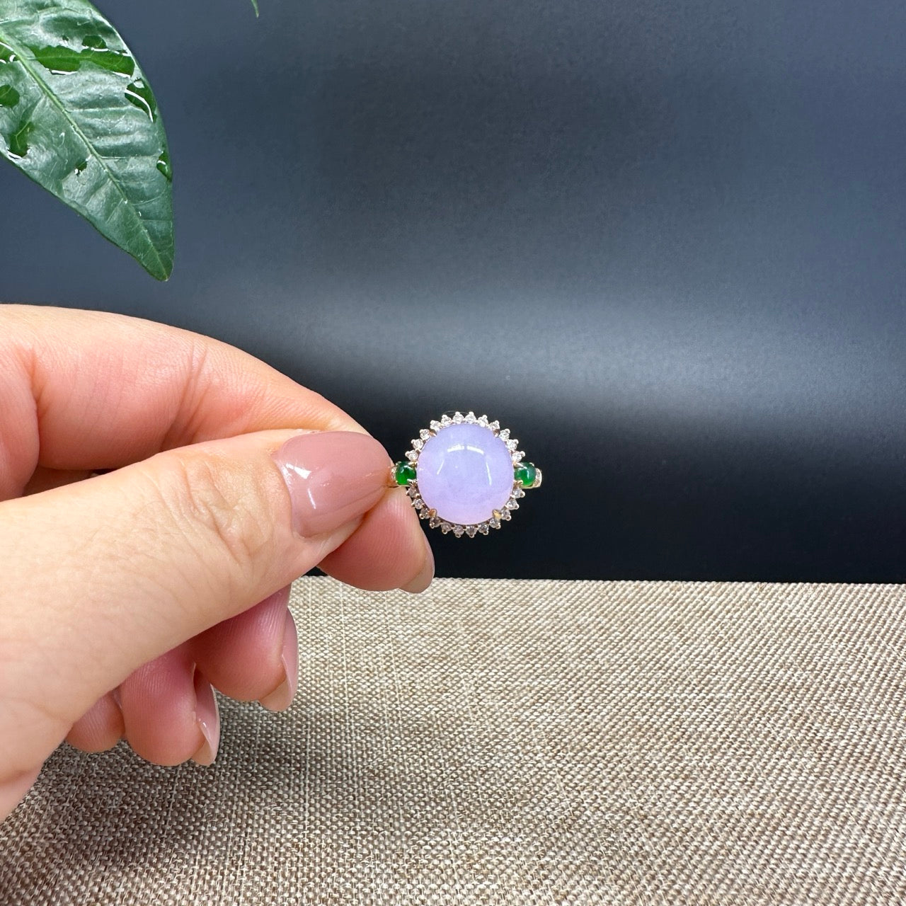 RealJade® "Amelie" 18k Yellow Gold Natural Lavender Jadeite Engagement Ring With Diamonds