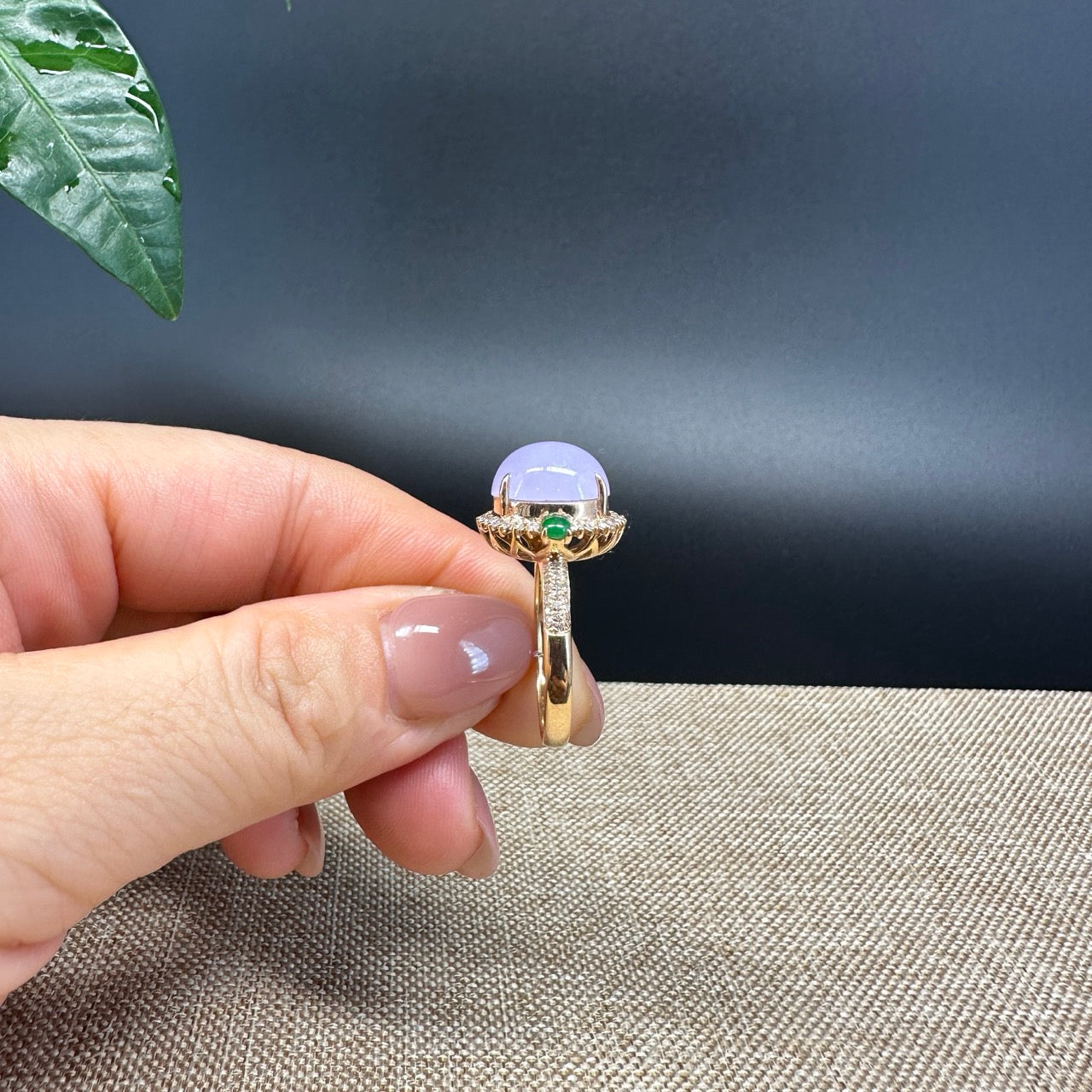 RealJade® "Amelie" 18k Yellow Gold Natural Lavender Jadeite Engagement Ring With Diamonds