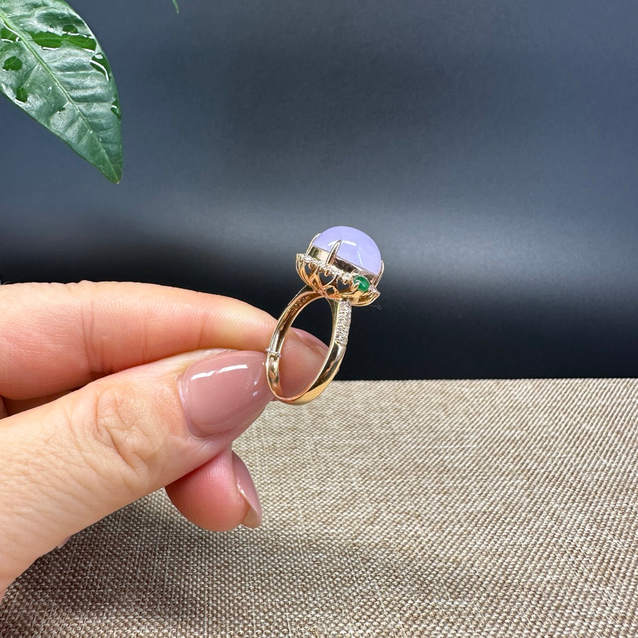 RealJade® "Amelie" 18k Yellow Gold Natural Lavender Jadeite Engagement Ring With Diamonds