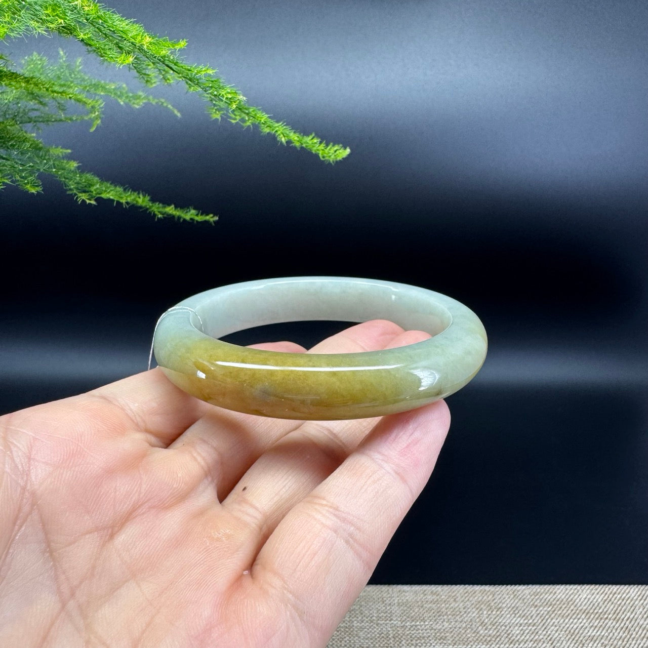 Genuine Burmese Yellow Green Jade Jadeite Bangle Bracelet ( 56.7mm )