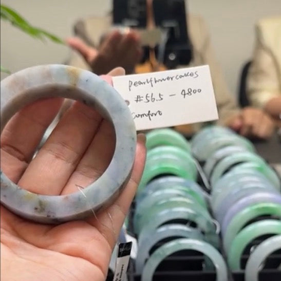 "Live" Natural Monet Garden Jadeite Jade Bangle(04/12/26)