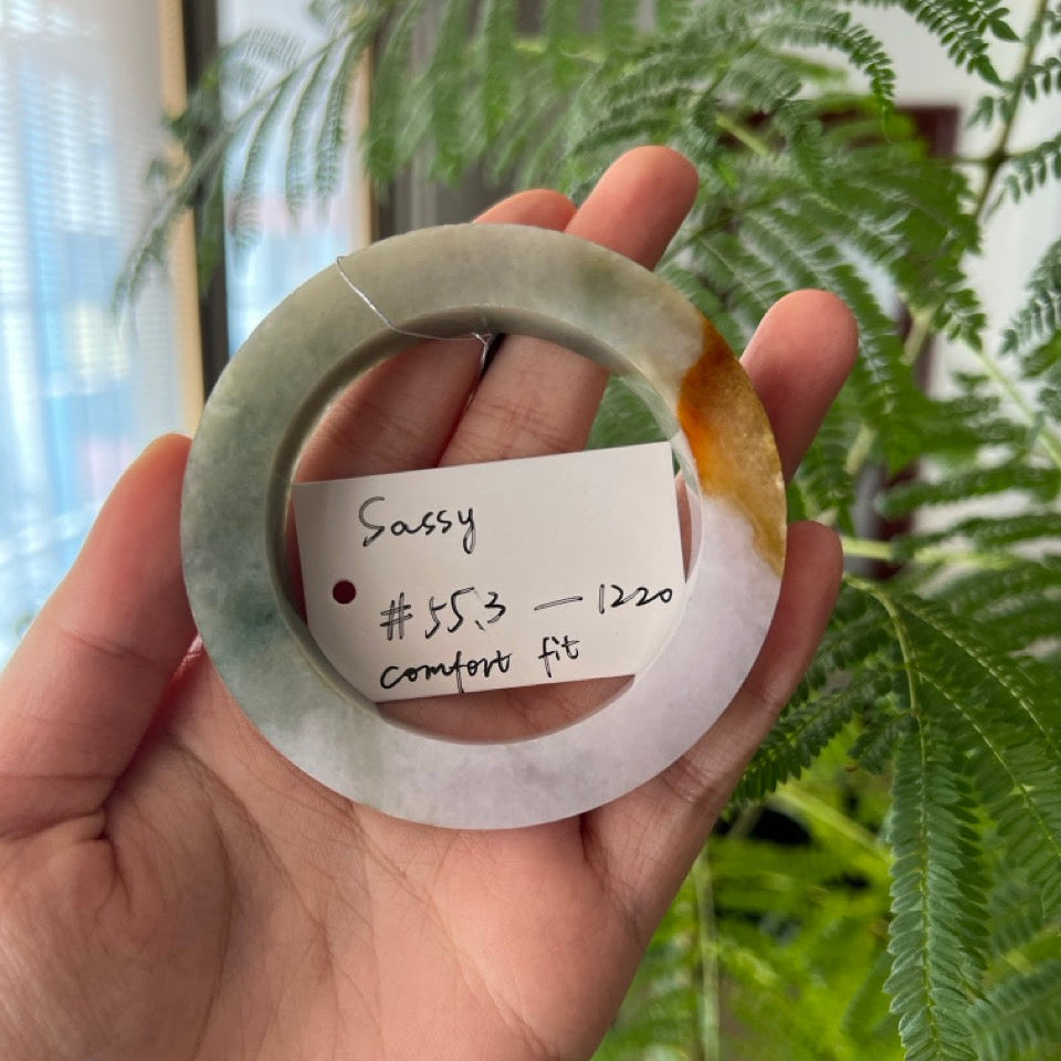 "Live" Natural Strawberry Matcha Jadeite Jade Comforfit Bangle(04/18/26)