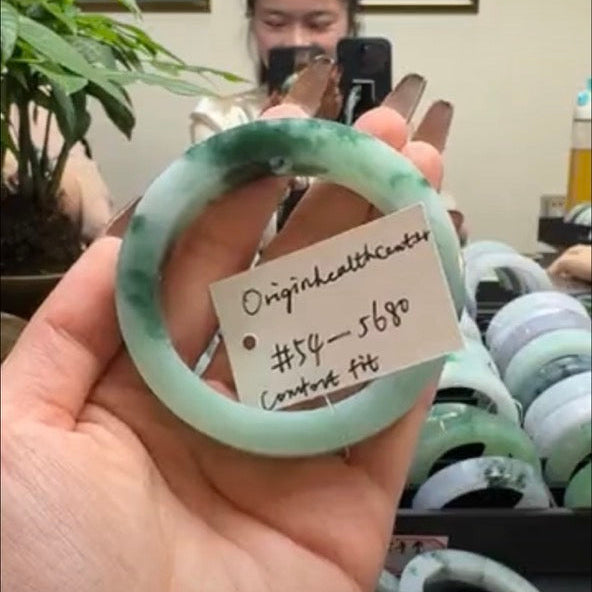 "Live" Natural Green Flower Jadeite Jade Comfort fit Bangle (05/02/26)