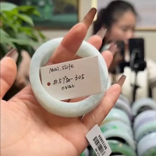 "Live" Natural Light Green Jadeite Jade Oval Bangle (05/02/26)