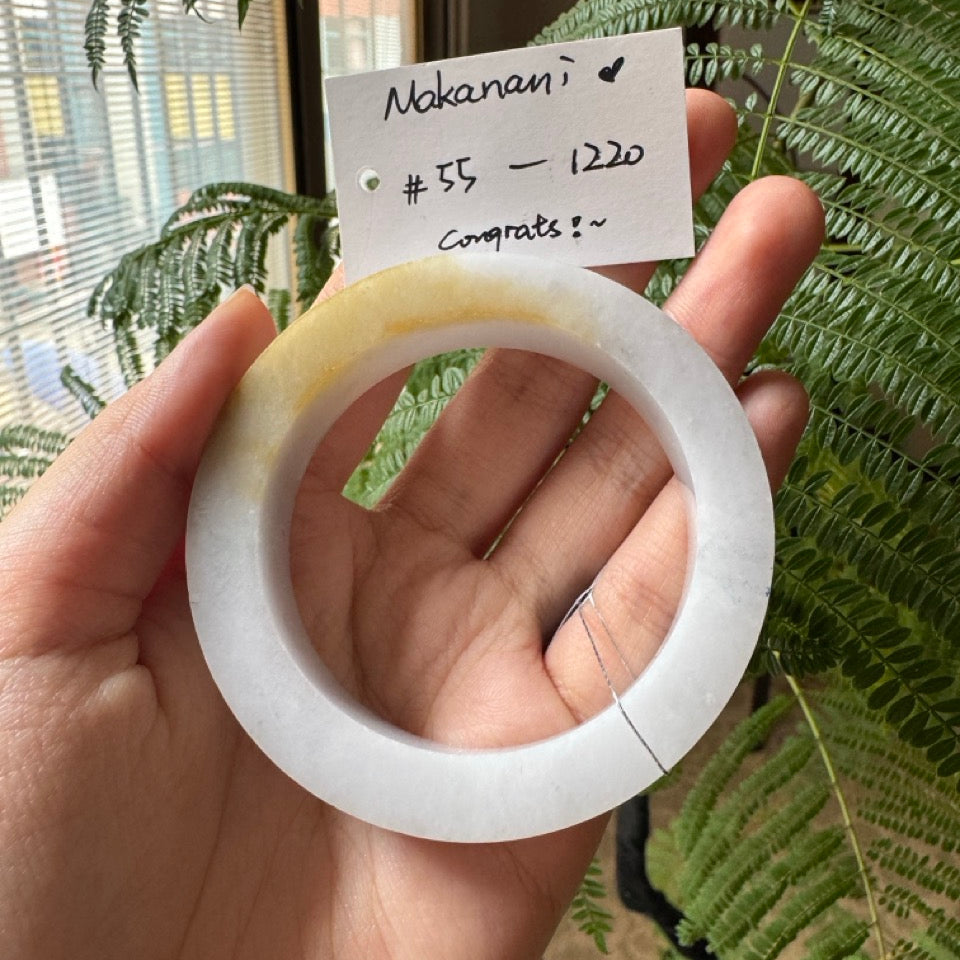 "Live" Natural White Yellow Jadeite Jade Comfort fit Bangle (05/01/26)