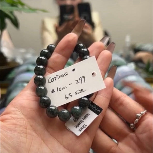 "Live" Natural  Black  Green Jadeite Jade Beads Bracelet (05/03/26)