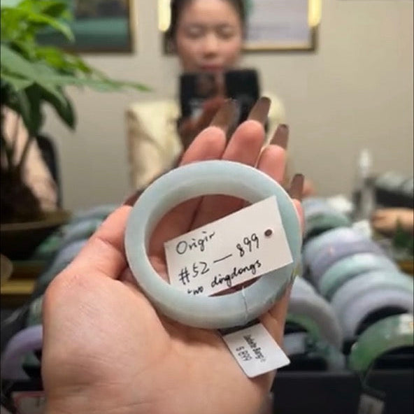 "Live" Natural  Light Green Jadeite Jade Traditional Dingdongs Bangle (05/03/26)