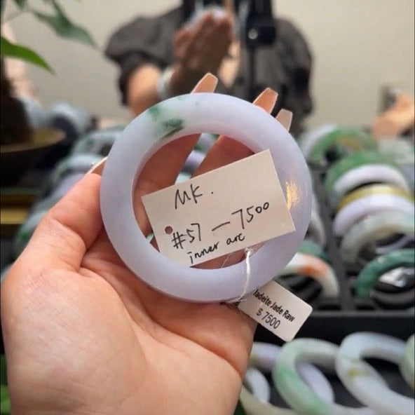 "Live" Natural Lavender Green Flower Jadeite Jade Comfort Bangle (05/08/26)