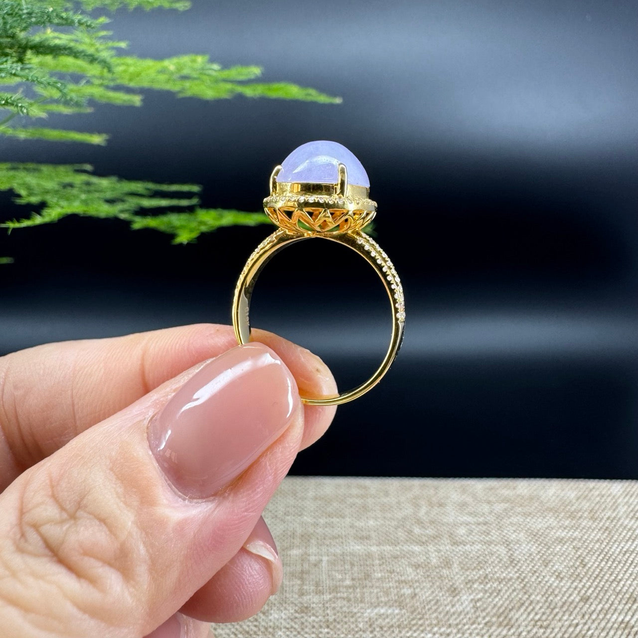 RealJade® "Signature Signet" 18K Yellow Gold  Lavender Jadeite Jade Diamonds Classic Ring