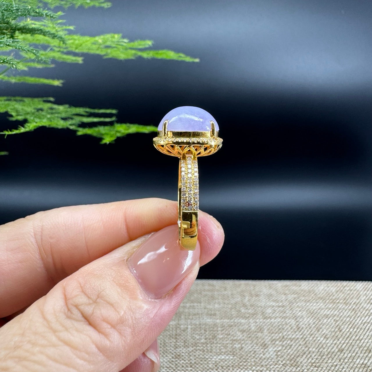 RealJade® "Signature Signet" 18K Yellow Gold  Lavender Jadeite Jade Diamonds Classic Ring