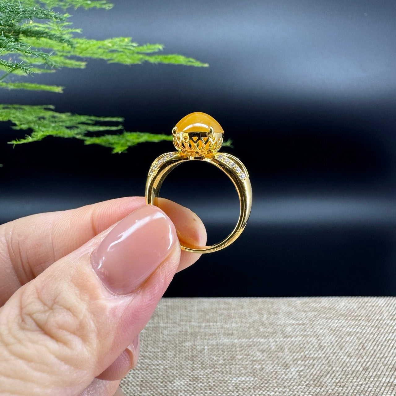 RealJade® "Signature Signet" 18K Yellow Gold Honey Yellow Jadeite Jade Diamonds Classic Ring