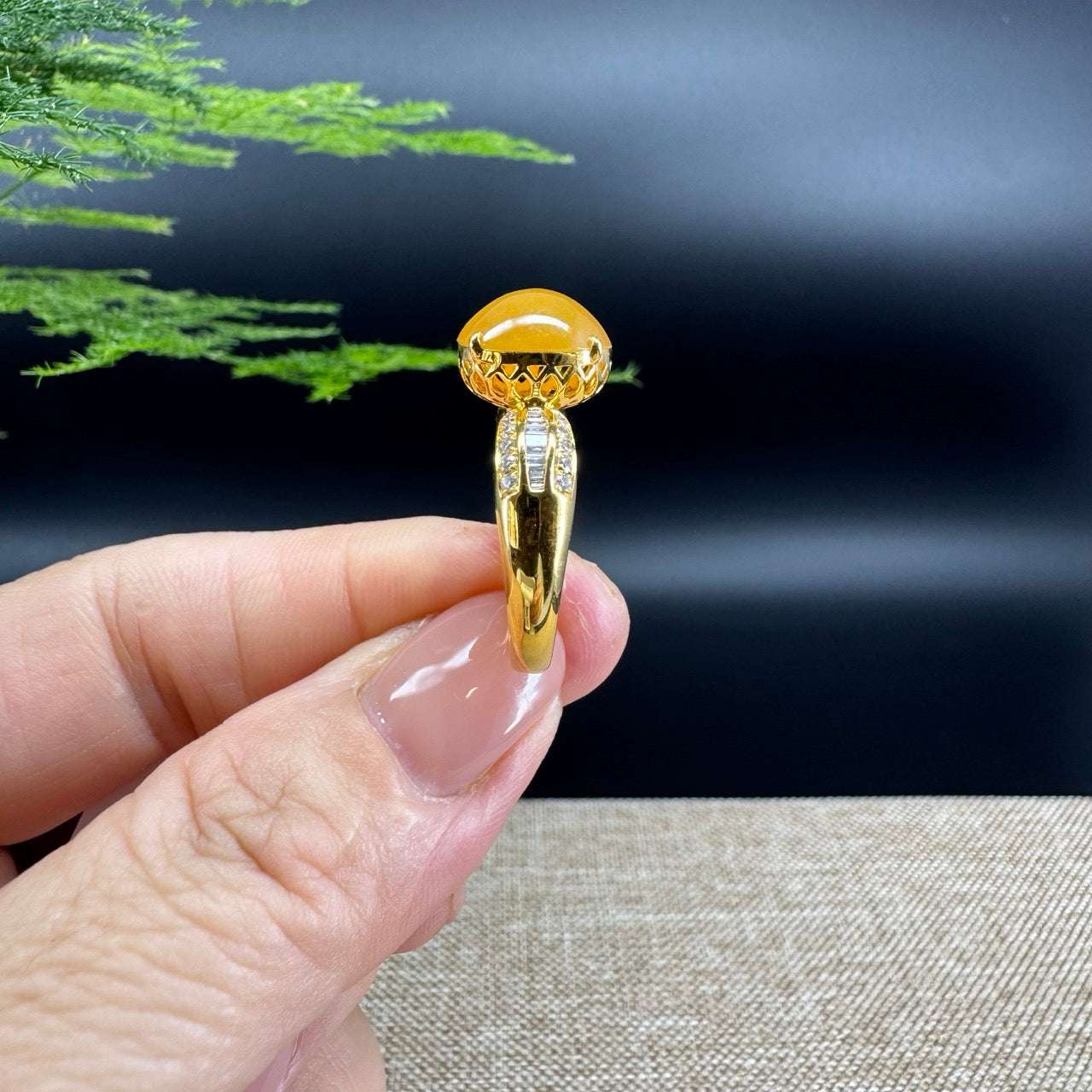 RealJade® "Signature Signet" 18K Yellow Gold Honey Yellow Jadeite Jade Diamonds Classic Ring