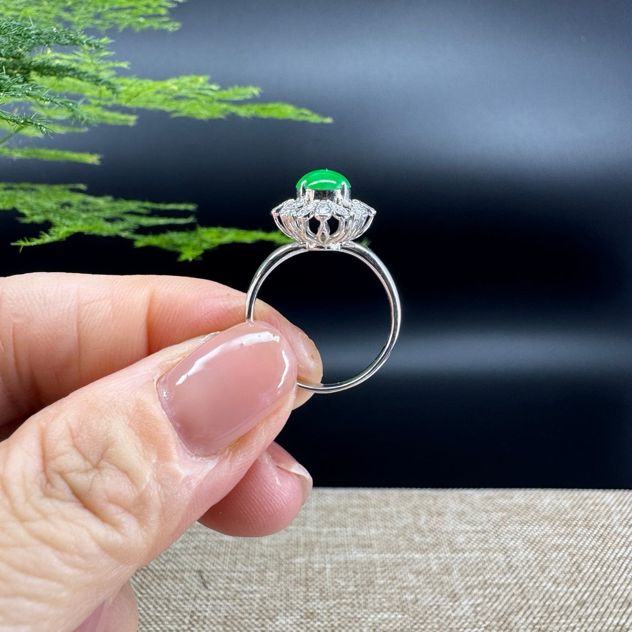 RealJade® "Signature Signet" 18K White Gold Imperial Green Jadeite Jade Ring