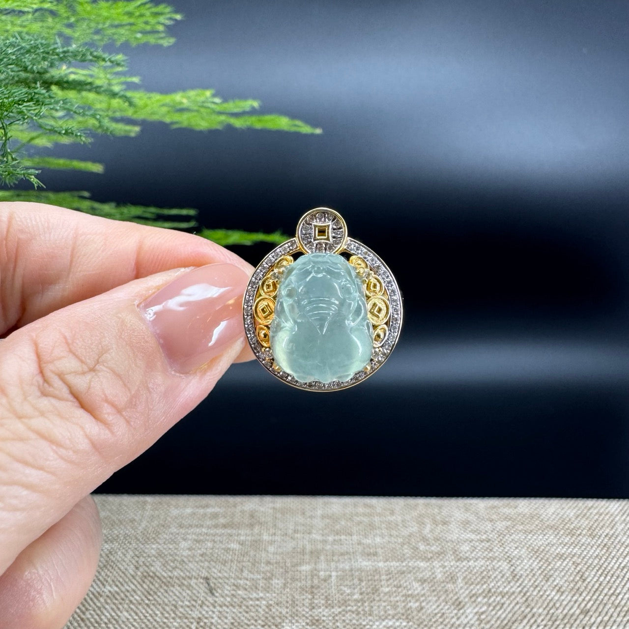 RealJade® "Signature Signet" 18K Yellow Gold Icy Green Jadeite Jade PiXiu Ring