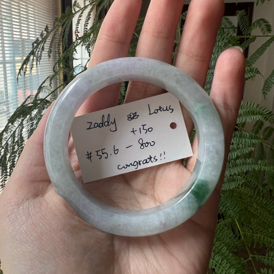 "Live" Natural Lavender Green Flower Jadeite Jade Bangle(05/17/26)