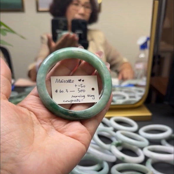 "Live" Natural Green Flower Jadeite Jade Bangle(05/17/26)