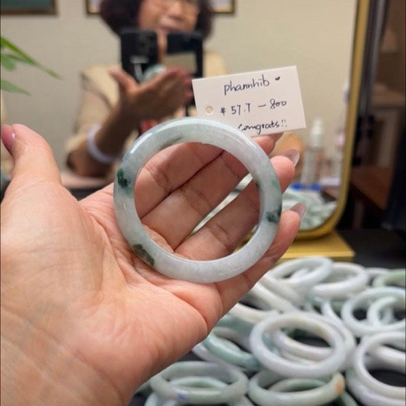 "Live" Natural Icy Green Flower Jadeite Jade Bangle(05/17/26)