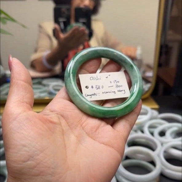 "Live" Natural Green Flower Jadeite Jade Bangle(05/17/26)