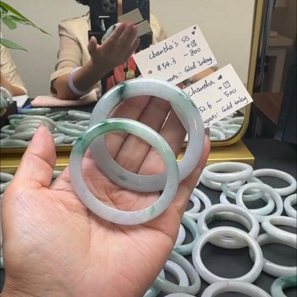 "Live" Natural Icy Green Flower Jadeite Jade Bangle(05/17/26)