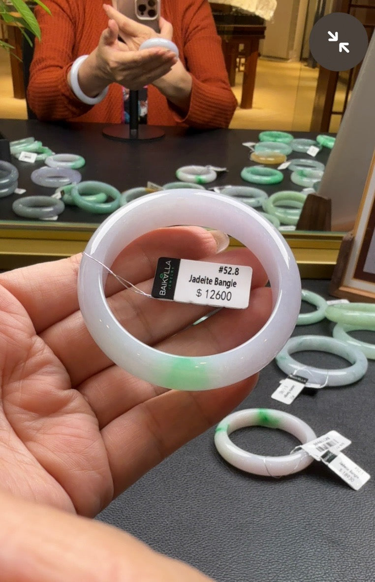 Genuine High End Burmese Bright Green & Light Lavender Jade Jadeite Bangle Bracelet (52.8mm)