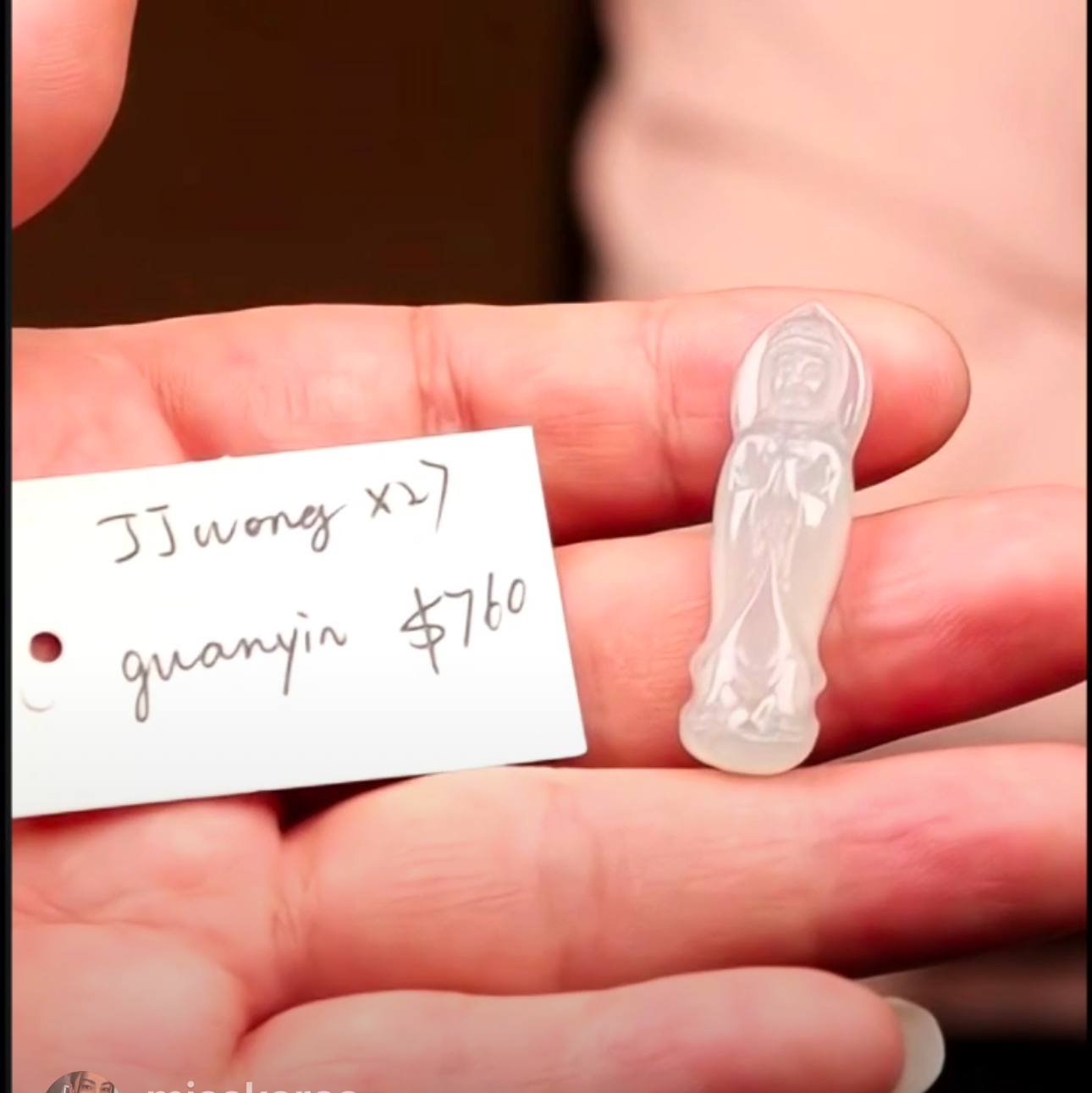 "Live" Natural Icy Light Yellow Standing Guan Yin Jadeite Jade Pendant Carving (10/01/25)