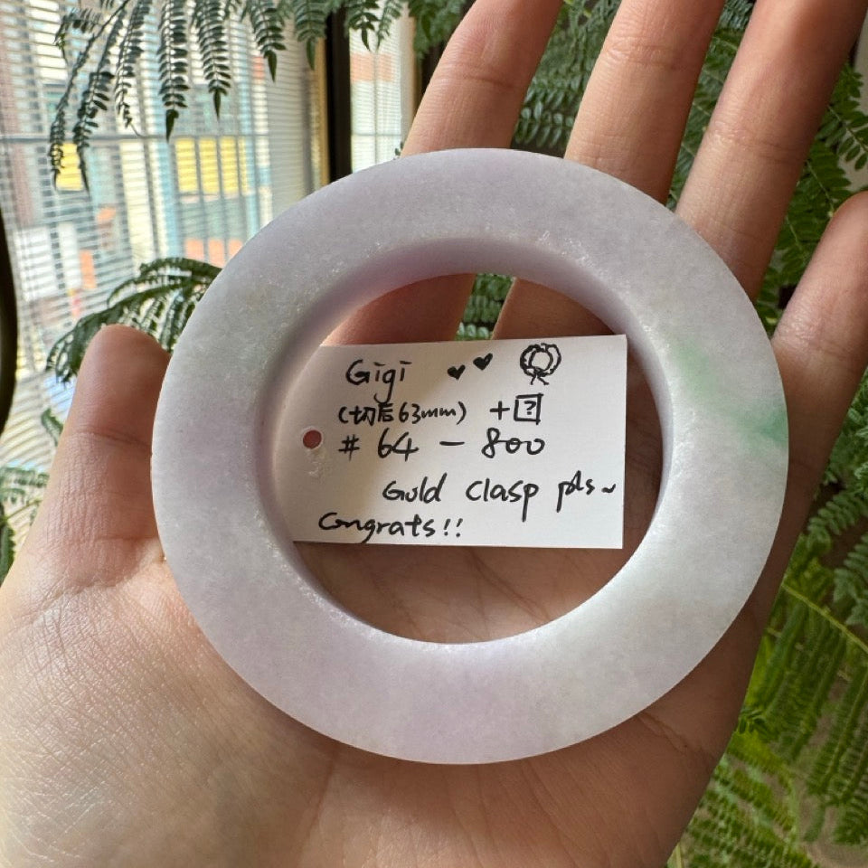 "Live" Natural Lavender Green Jadeite Jade Gold Clasp Bangle(Final)(05/22/26)