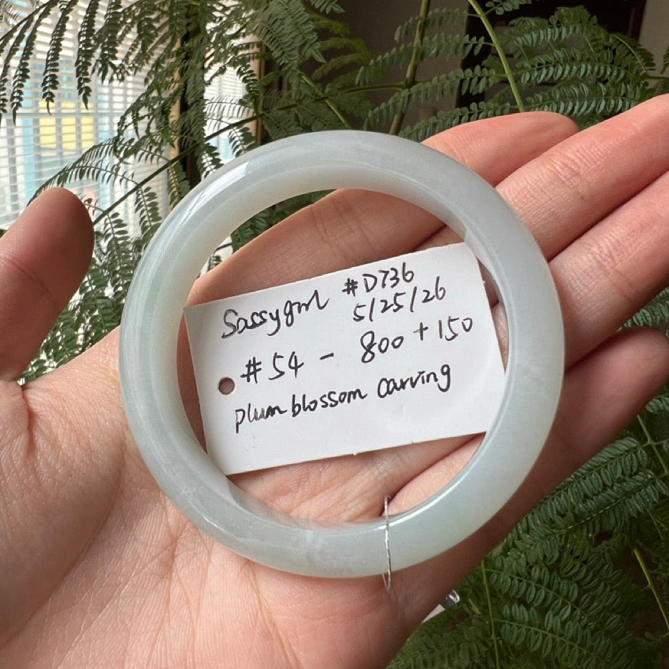 "Live" Natural Light Blue Water Jadeite Jade Bangle(Carving,Final)(05/24/2026)