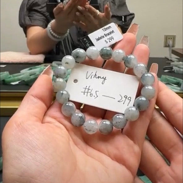 "Live" Natural Icy Wuji Jadeite Jade Beads Bracelet(05/30/2026)