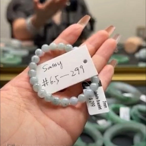 "Live" Natural Icy Blue Flower Jadeite Jade Beads Bracelet(05/30/2026)