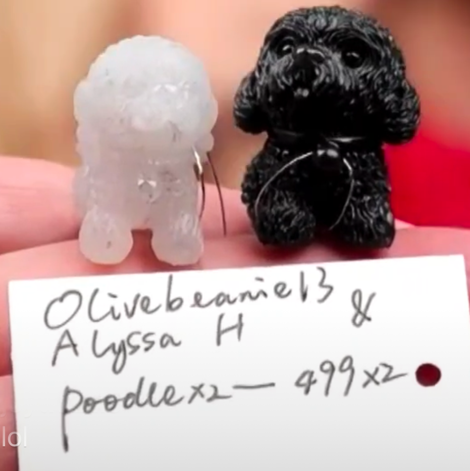 "Live" Natural Icy White & Black WuJi Jadeite Jade Dog Carving (10/27/25) (10/25/25)