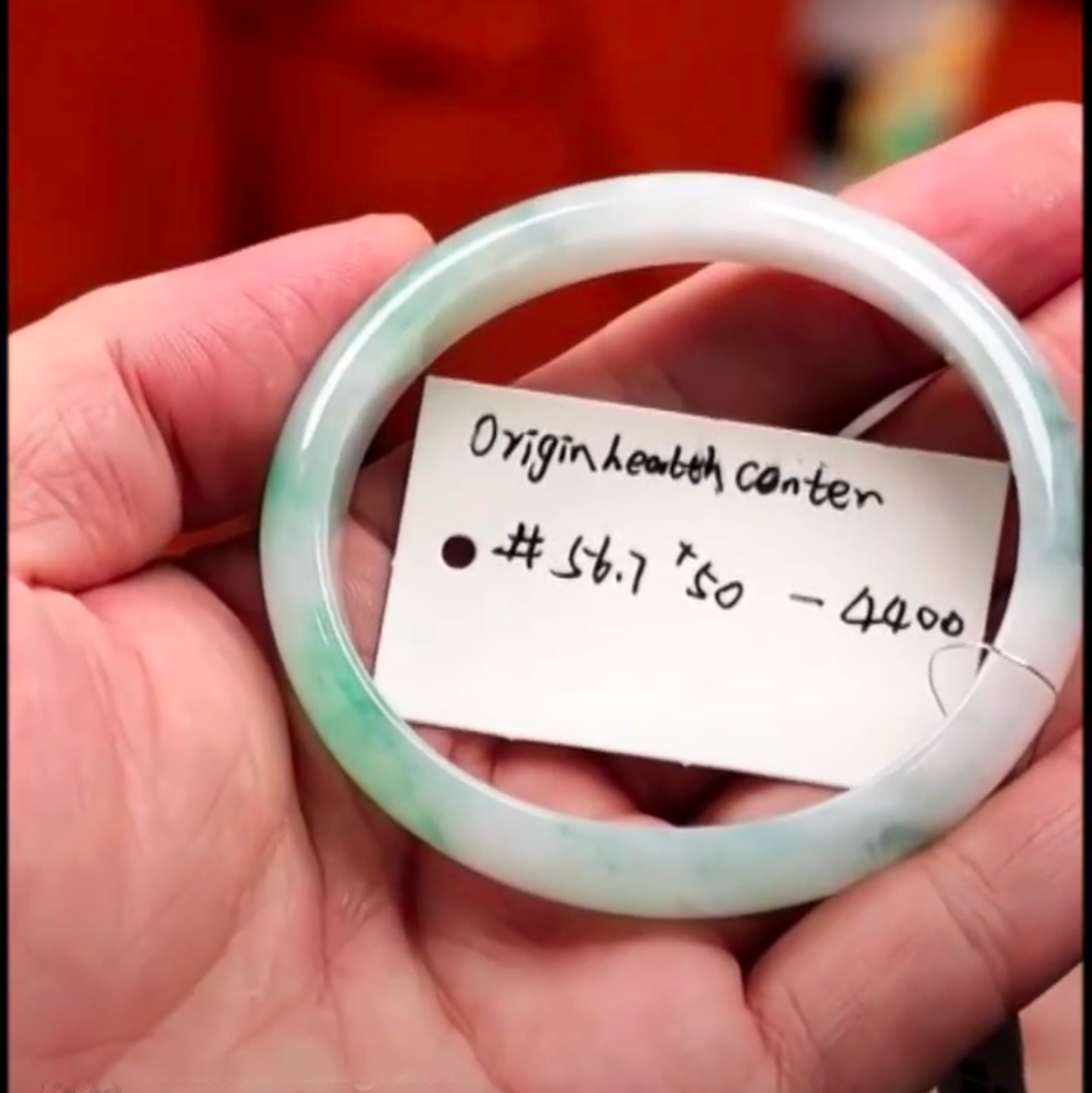 "Live" Natural Icy Green Flower Jadeite Jade Comfort Fit Oval Bangle (11/12/25)