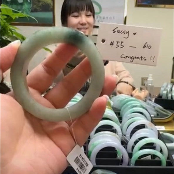 "Live" Natural Light Apple Green Jadeite Jade Bangle (04/24/26)